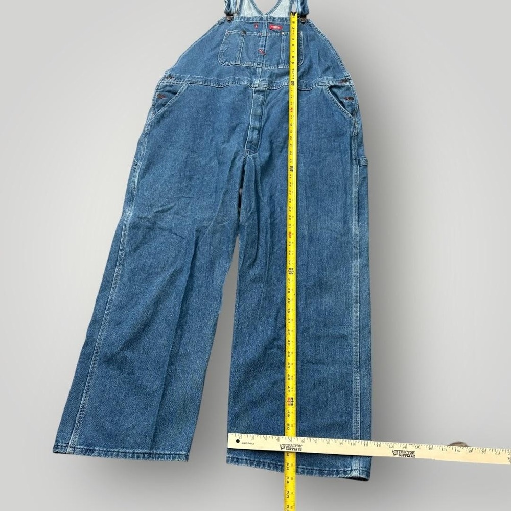 Dickies Overalls Mens 44x30 Blue Denim Bib Relaxed Fit Carpenter Pants Workwear - Picture 5 of 11